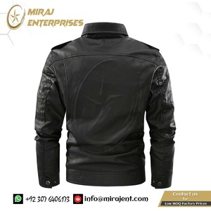 Veste de moto coupe-vent en similicuir pour homme avec col montant et poches multiples - Product Image 3
