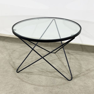 Modern Round Glass <b>Coffee</b> <b>Table</b> with V-Shaped <b>Legs</b> 60x60x45cm Durable Sintered Stone & Metal Set TT68083 - Product Image 2