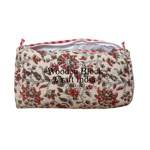 Bohemian Floral Print <b>Makeup</b> <b>Bag</b> Set Floral Printed Cotton Quilted Pouch Set of Three for Stylish Cosmetic and Travel Organizer - Product Image 5
