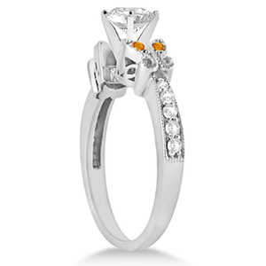 Bague de fiançailles en or blanc 14 carats avec diamant de 0,50 carat et papillon en citrine en forme de cœur - Product Image 1