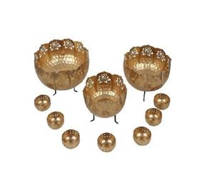 Set of 3 Admirable Design Brass Urli Handmade Different Sizes Solid Brass Urli With Wrought Iron <b>Stand</b> for Sale - Product Image 3