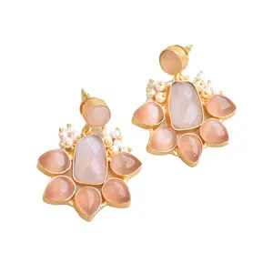 Gemstone unique designer Jewelry Indian wholesaler for handmade jewelry earring drop 18k gold plated bridal jewelry manufacturer
