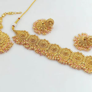 JOYERÍA DE COBRE TRADICIONAL Y DE MODA INDIA CONJUNTO DE JOYERÍA DE BODA NOVIA PARA MUJER CONJUNTO DE PENDIENTES Y COLLAR - Product Image 1