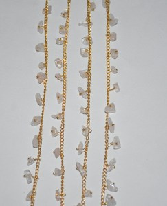 Light Pink Rose Quartz Dangling Uncut Chips Beads Rosary chain. Gold plated Cluster dangling Beaded Chain for Jewelry Making - Product Image 5
