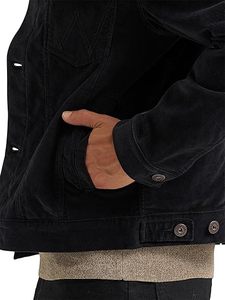 Black Casual Solid 100% Cotton Corduroy <b>Trucker</b> <b>Jacket</b> <b>Men</b> Regular Fit Denim Style Autumn Washed Outerwear - Product Image 4