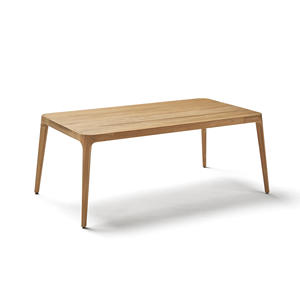 โต๊ะรับประทานอาหารทรงสี่เหลี่ยม ทำจากโครงไม้สักแท้ พร้อมสีไม้ธรรมชาติ สำหรับใช้ภายในและภายนอกอาคาร - Product Image 1