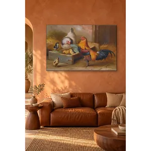Impression sur toile Fida Edgar Hunt : Coq, poule et poussins dans le grange - Product Image 1