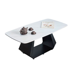 Modern Rustic 110x55x45cm Rectangular <b>Side</b> <b>Table</b> Durable Stone Top and Iron Legs Living Room TT68185 - Product Image 1