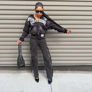 Heavy Weight Raw Hem Cut Baggy Stacked Oversize Camo Print Full Zip up Streetwear Fabricante Recortado Pantalones de chándal y conjunto con capucha - Product Image 5