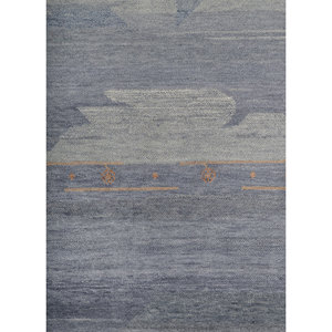 Alfombra Manchaha Lub-01 Azul, Tejida a Mano con Lana y Seda, Diseño Abstracto para Decoración de Sala de Estar, Hecha en Jaipur, EE. UU. - Product Image 3