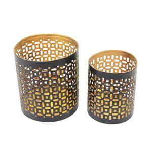 Bougeoir en fer noir et or en gros, bougeoir en métal fait à la main avec découpes en flocons de neige pour Noël et la décoration de la maison - Product Image 2