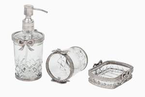 Ensemble de salle de bain trois pièces en laiton et verre, élégance antique - Collection éco-responsable d'inspiration vintage dans un argent antique - Product Image 2