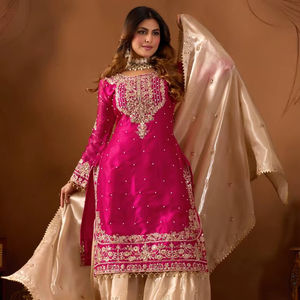 Kurti Sharara Dupatta traditionnel en géorgette léger de dernière génération pour femmes, très demandé, disponible en gros - Product Image 1