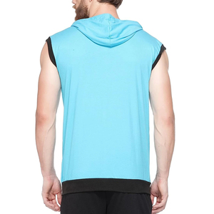Pakistan Manufacturer Men's Summer Fitness <b>Sleeveless</b> Gym Zipper <b>Hoodies</b> with Polyester/Cotton Breathable Fabric - Product Image 2