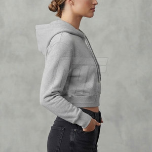 Hoodies courts pour femmes, sweat-shirts oversize personnalisés à manches longues, streetwear tendance, hauts à capuche, vêtements en gros - Product Image 4