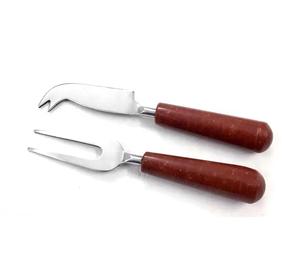 Tenedor y cuchillo para queso plateado de acero inoxidable, juego de queso con mango de resina granate hecho a mano, juego de herramientas para queso barato - Product Image 1