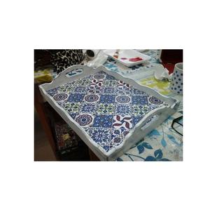 Plateau décoratif Meena, peint à la main en Inde, en bois d'acacia, écologique, luxueux, motif solide, couleur personnalisable, plateau de service durable - Product Image 3