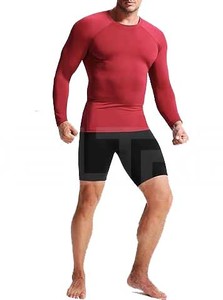 Chemises de gymnastique pour hommes T-shirts de compression en fibre Motif solide Chemise à col rond Vêtements en gros - Product Image 5