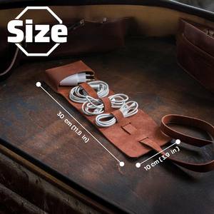 Luxury Genuine Leather Cable Organizer Bag Daily Use <b>Water</b> & Shock Proof USB Cord Charger Travel OEM Factory LCO-0040 - Product Image 5