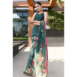 Deep Teal Digital Print Silk Reversible <b>Shawl</b> for Adult <b>Women</b> - Product Image 3