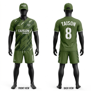 Uniforme de Fútbol para Hombre de Poliéster Premium de 160 GSM, Transpirable, de Secado Rápido, Color Verde Oliva, Diseño de Paneles Geométricos, Sublimación, Logotipo Personalizado - Product Image 1