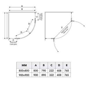 Cabine de douche semi-circulaire Black Lion 90x90 avec ouverture à charnières, ensembles de salle de bain - Product Image 6