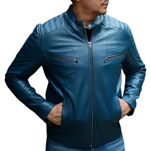 Veste de moto en cuir d'agneau pour homme au look vintage sensation de luxe avec un savoir-faire intemporel et un attrait élégant - Product Image 2