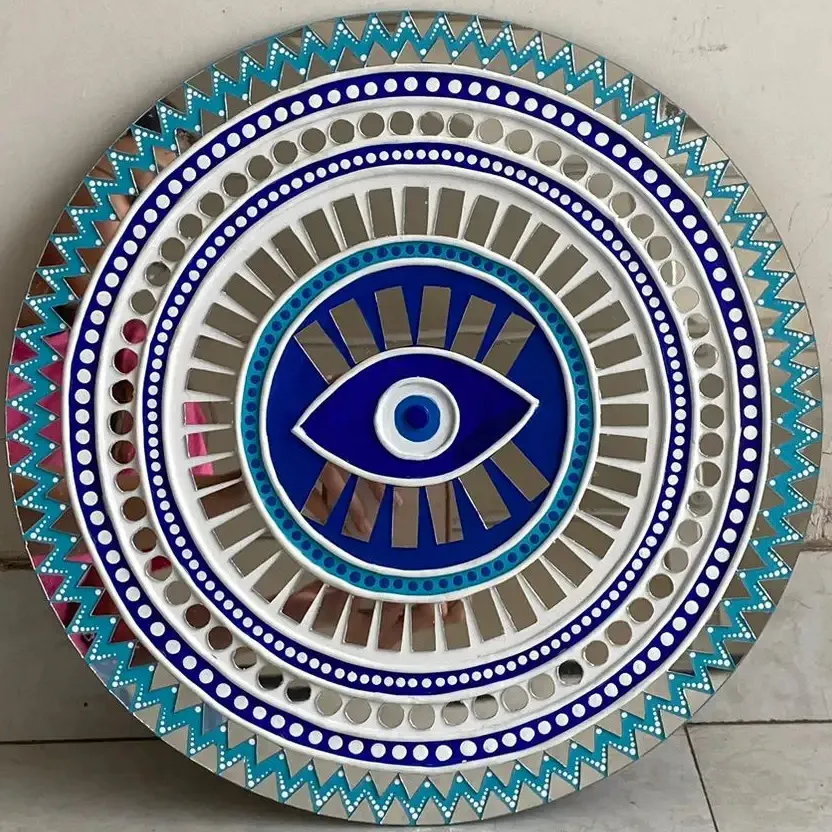 Mal de ojo azul y blanco espejo de barro arte decoraciones de pared DIY artesanía para decoración del hogar e Interior