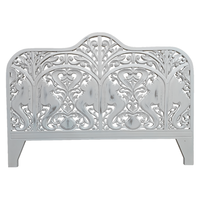 Tête de lit artisanale élégante en MDF, sculptée à la main en bois, motif trompe d'éléphant, réglable en hauteur, éclairée, finition blanc cassé, par Queen Craftsman