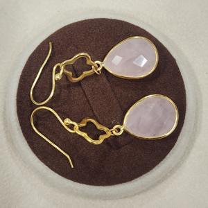 925 Sterling Silver Teardrop Cut <b>Pink</b> Quartz Earrings Gold Plated AA Quality Handmade Designer Classic for Women - Product Image 5