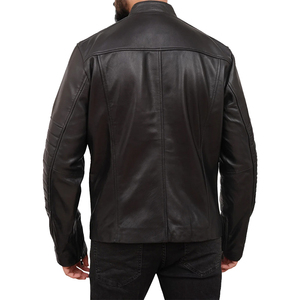 Chaqueta de camionero de piel de cordero auténtica acolchada de estilo universitario clásico de alta calidad al por mayor para hombre - Product Image 3