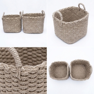 Natural Seagrass Storage <b>Basket</b> Set Chunky Braided Cord <b>Square</b> Bin Arch Handle Tabletop Planter Pure Art Room Setup Decor Crafts - Product Image 2