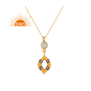 สร้อยคอจี้เงินแท้ชุบทอง 18K ประดับเพชร CZ และพลอยอะควาคาลซีโดนี ดีไซน์ทันสมัย จากผู้ผลิตเครื่องประดับคุณภาพ - Product Image 1