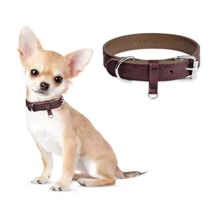 Yikeyo-Collar para perro personalizado Premium, placa con nombre, marrón, ancho, rojo, de cuero, con hebilla de Metal
