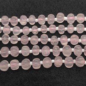 Venta al por mayor 5-7 MM cuarzo rosa tallado calabaza cuentas ágata melón forma cuentas 8 pulgadas hebras cuarzo calabaza cuentas para la fabricación de joyas - Product Image 4