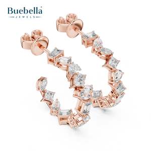 Pendiente de Plata de Ley 925 personalizado para mujer, medio Bali con pera y Diamante Esmeralda para regalo - Product Image 1