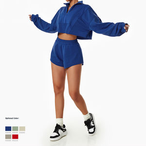 Ensemble court à capuche solide Y2K pour femmes décontracté deux pièces été mode survêtement vêtements de détente vêtements de sport correspondant vêtements coordonnés - Product Image 3