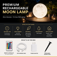 Lampe de nuit LED 3D moderne en forme de lune, 15 cm, rechargeable par USB, télécommande RGB, intensité réglable, lampe lunaire à piles, salon, chambre à coucher