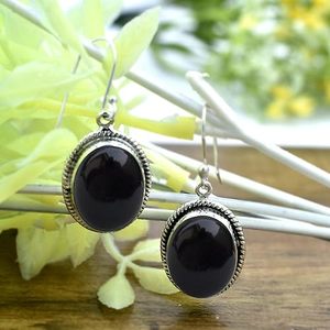 Pendientes colgantes ovalados de estilo bohemio de Plata de Ley 925, joyería fina hecha a mano con diseño de aro de piedras preciosas de ónix negro para mujer - Product Image 4