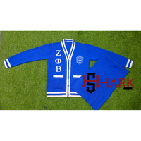 Conjunto de Dos Piezas de Moda: Cárdigan de Punto Informal para Invierno y Falda con Bolsillos Delanteros, Azul y Blanco, Zeta Phi Beta, con Flores