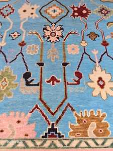 Haute qualité noué à la main rose-bleu Oushak Design tapis persan laine tapis turc ensembles de tapis pour salon tailles 5x7 - Product Image 6