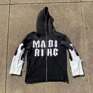 Sweat à capuche pour hommes avec logo personnalisé 400 Gsm Acid Wash Motif imprimé en 3D Zip-up High Distressed Patch Cropped Polyester - Product Image 5