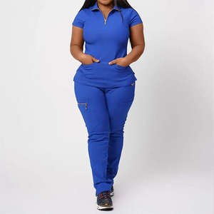 Mejor mujer 2024 nueva moda cremallera pulóver enfermera uniforme conjunto elástico Hospital Jogger venta al por mayor uniforme médico - Product Image 3