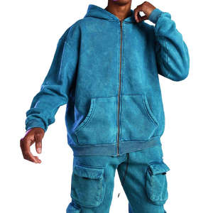 Conjunto de pantalones de chándal con capucha lavada con ácido Vintage personalizable, diseño rasgado con cremallera, chaqueta de invierno transpirable de peso pesado, capucha - Product Image 2