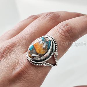 Bague femme huître naturelle cuivre Turquoise pierre précieuse décembre pierre de naissance bohème bande bijoux faits à la main 925 bague en argent Sterling - Product Image 1