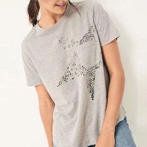 Camisas de algodón 100% para mujeres, Camiseta con cuello en V para niñas, camisetas de manga larga, camisetas de verano estampadas informales, servicio OEM cómodo - Product Image 2