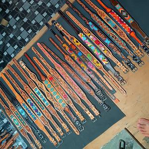 Best Seller Beaded Soft <b>Padded</b> Cow Leather Dog Collar With Hand Tooling & Carving Design Top Wholesale Manufacturer Custom Made - Product Image 4