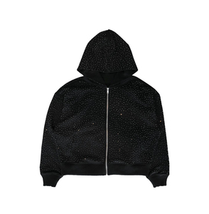 Sweat à capuche zippé pour homme de haute qualité, personnalisé, délavé à l'acide, broderie, appliqué, strass, coupe régulière, hiver - Product Image 6