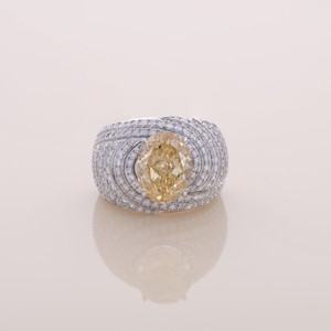 IGI Certified Luxury Cushion Cut Yellow Lab Grown Diamond Multi Row Pave <b>Cocktail</b> <b>Ring</b> in 14K White / Rose & Yellow <b>Gold</b> - Product Image 1
