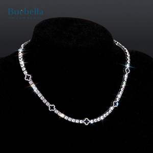 Gran oferta, cadena de tenis de plata 925 con eslabón cubano chapado en oro blanco de 14 quilates, joyería de moissanita de hoja de trébol negro de 9mm - Product Image 1